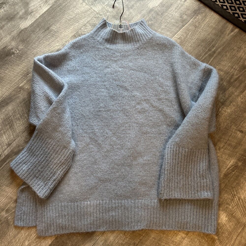 New Look Sweater Pullover Women L Large Blue Knit High Neck Long Sleeve USA